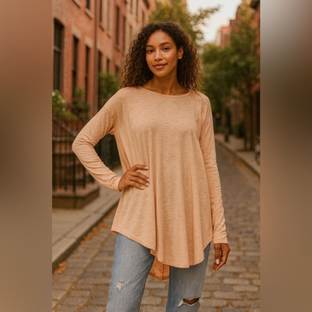 We The Free People Aria Trapeze Top Beige Flowy Boho Festival Tunic NWOT XS 1749